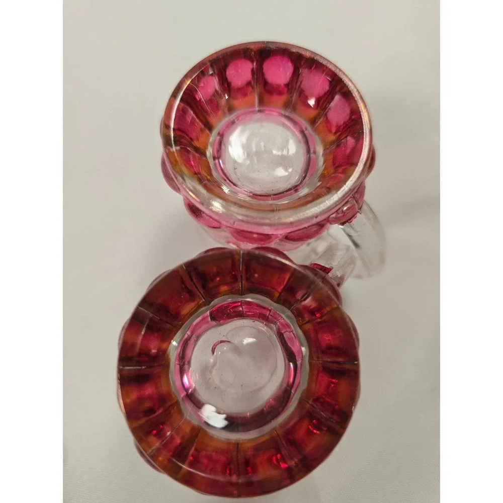 Vintage Ruby Red Glass Mini Mugs Shot Glasses Set of 6‎ Thumbprint Paneled